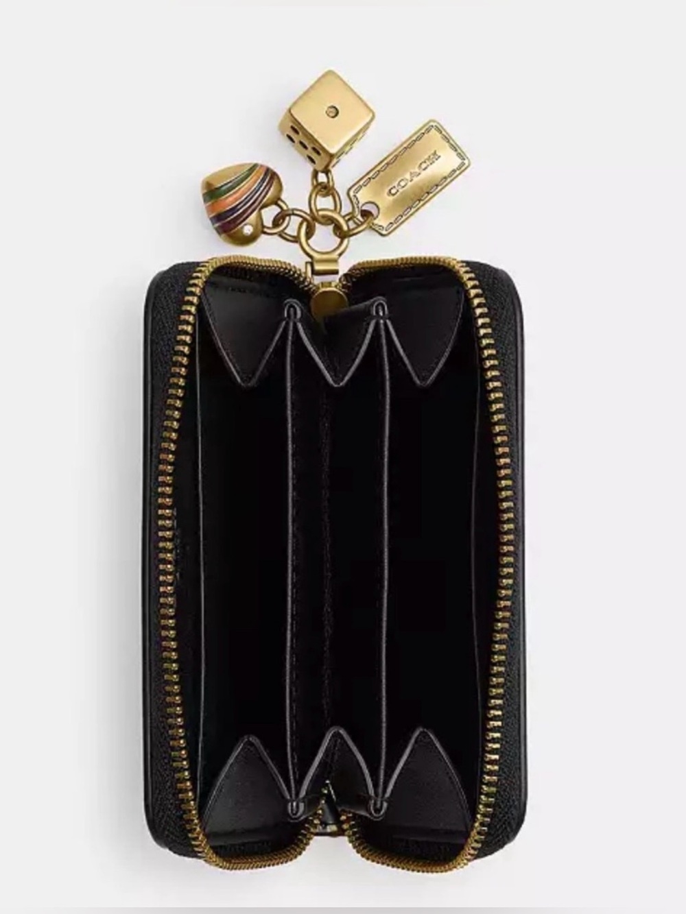 🖤💛Coach NWT Black Patent Leather Essential Small Zip Wallet with Brass Charms - Picture 3 of 9